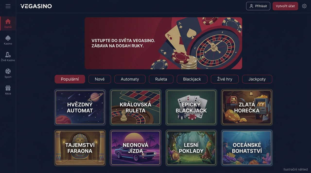 Náhled platformy a platebního rozhraní kasina Vegasino