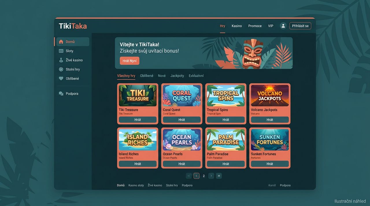 Náhled rozhraní online kasina a sázkové platformy Tikitaka