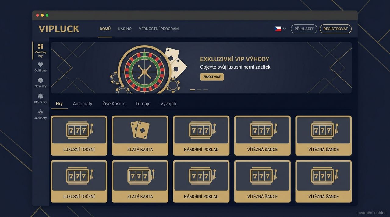 Náhled platformy a nabídky online kasina VIPLuck
